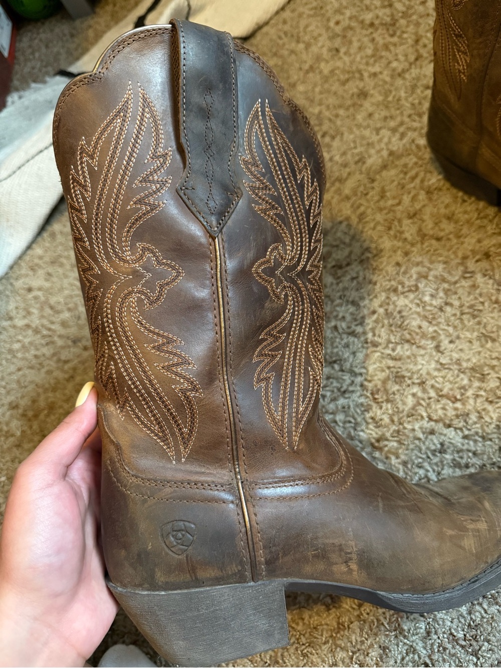 Ariat Brown Leather Western Boots with Decorative Stitching - Picture 5 of 8
